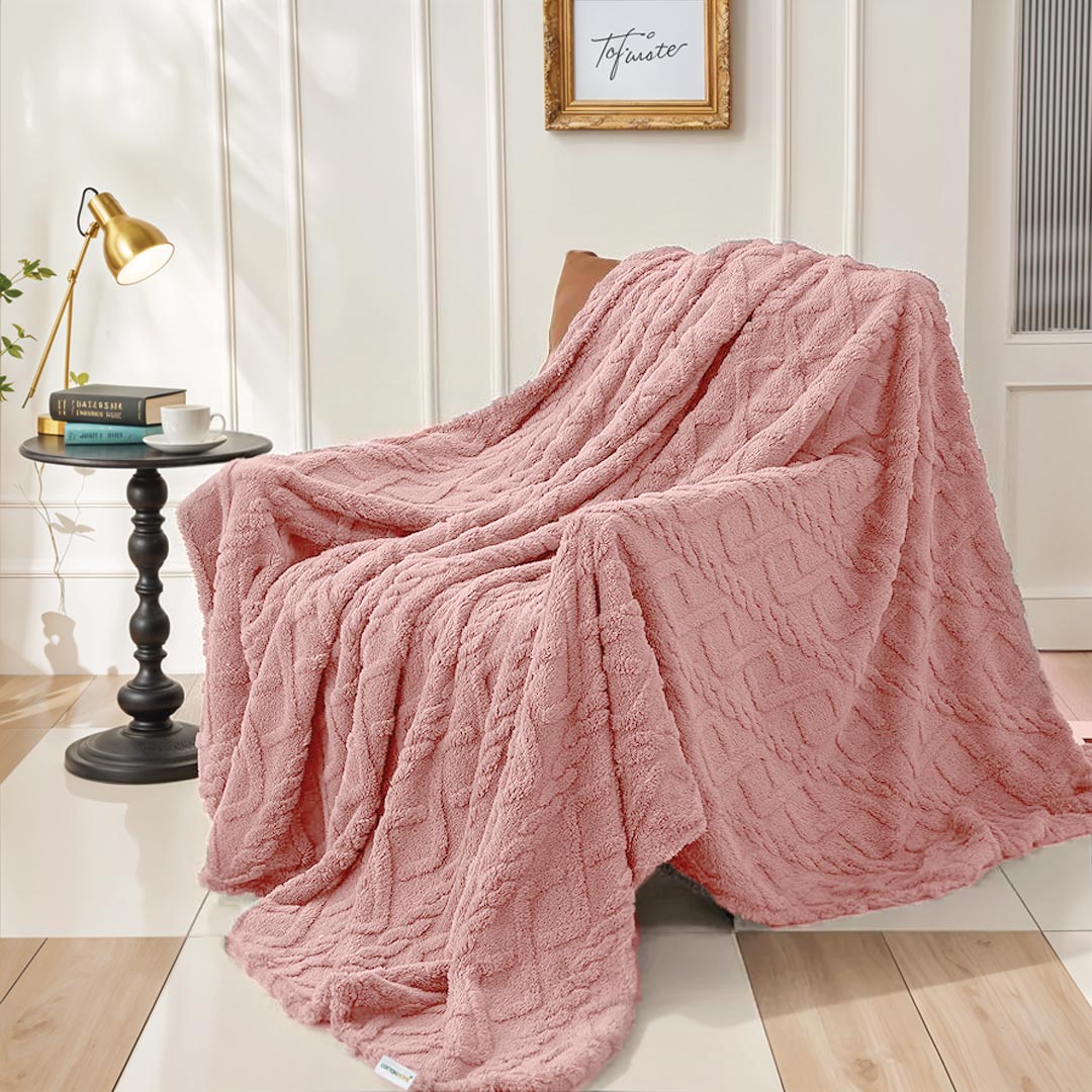 Premium Jacquard Blanket Double Size 220x240 Pink - Cotton Home