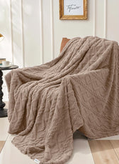 Premium Jacquard Blanket Double Size 220x240 Coffee Color - Cotton Home