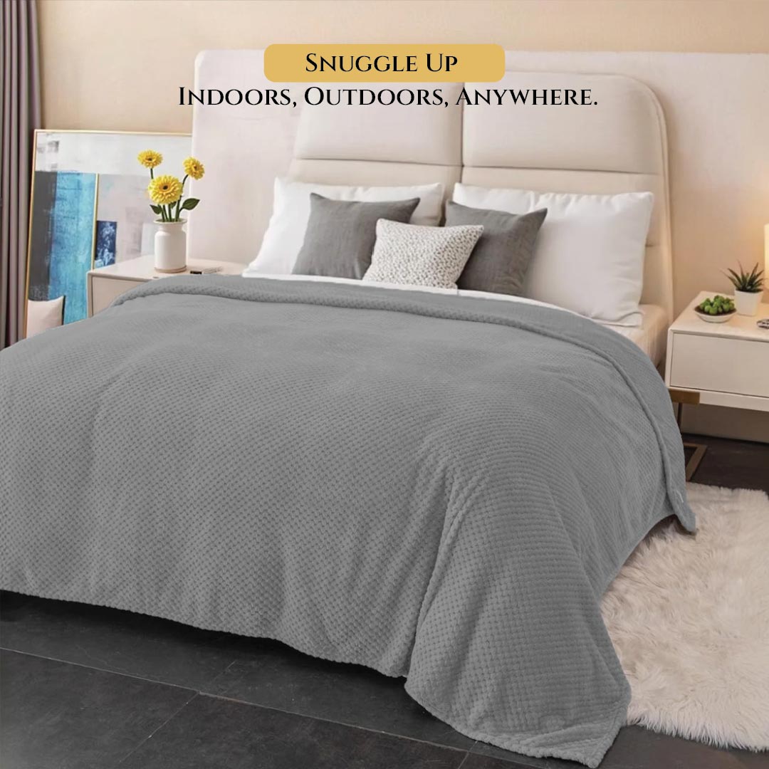 Tranquil Plaid Blanket Single Size 150x220 Silver - Cotton Home