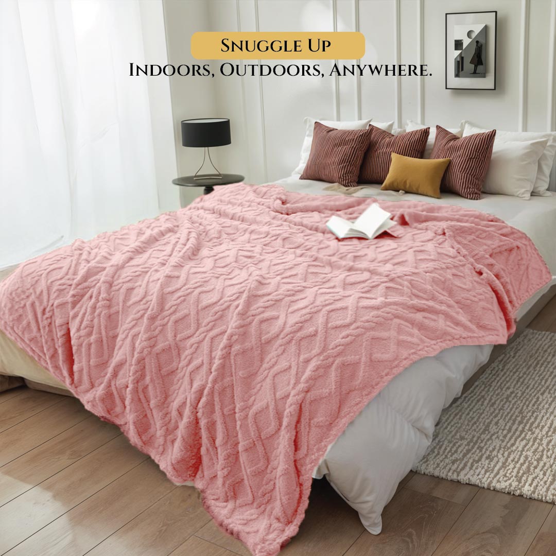 Premium Jacquard Blanket Double Size 220x240 Pink - Cotton Home