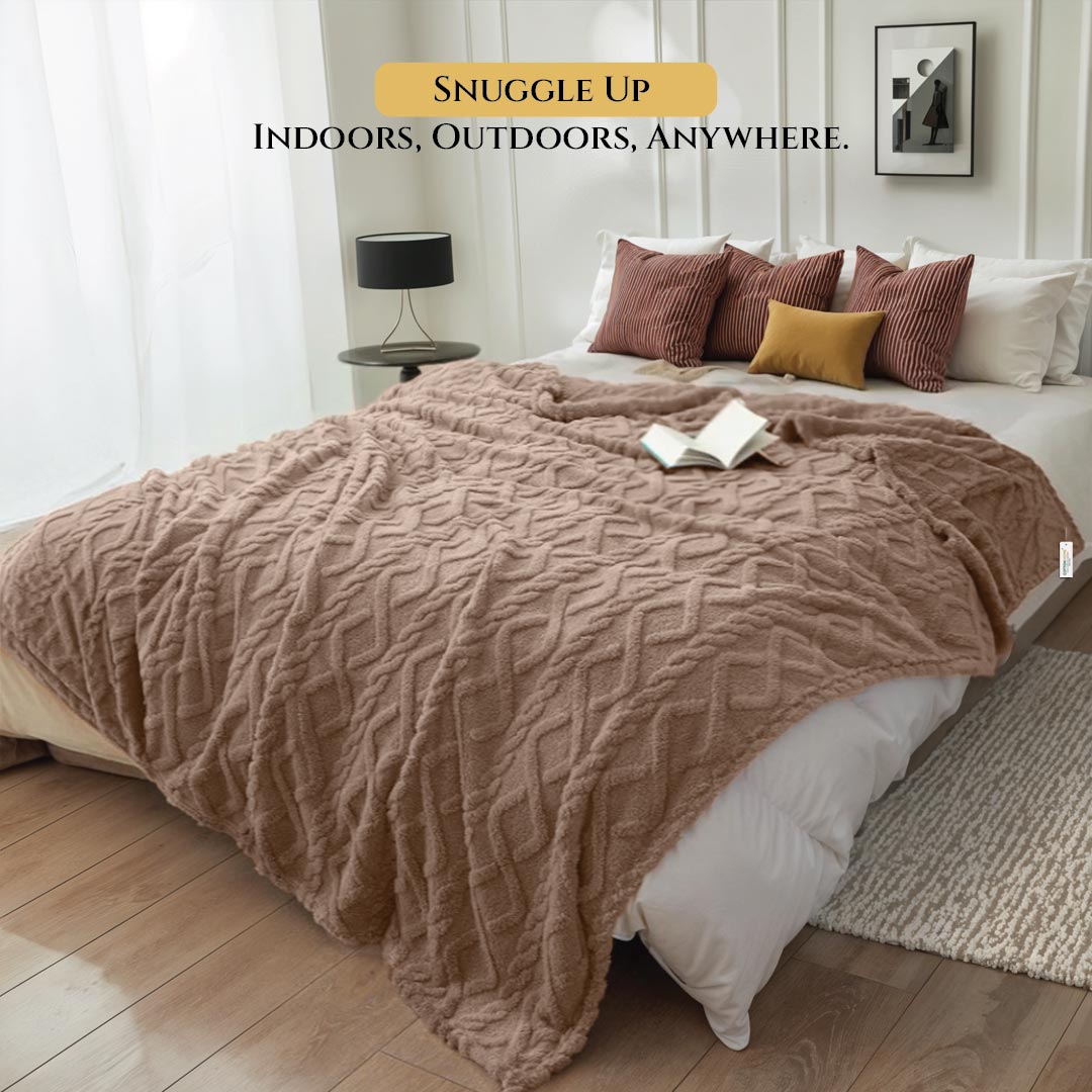 Premium Jacquard Blanket Double Size 220x240 Coffee Color - Cotton Home