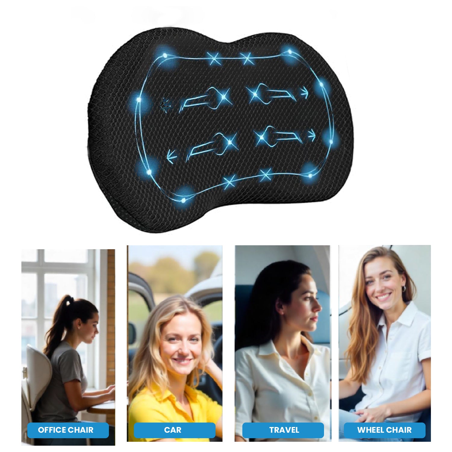 Spine Black Lumbar Support Memory Foam Cushion for Car Seats – 46x35x10cm