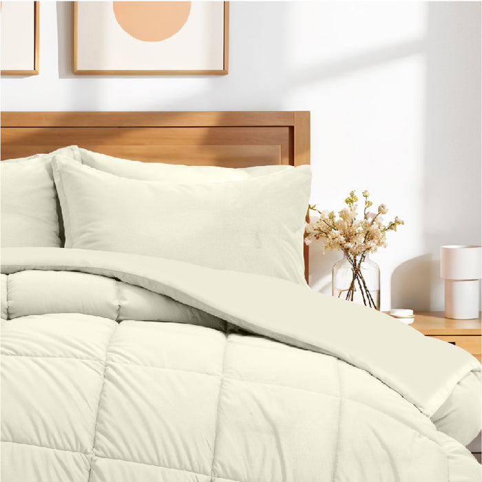 Luxury Velvet 3-Piece King Comforter Set - 240x260 cm- Ivory