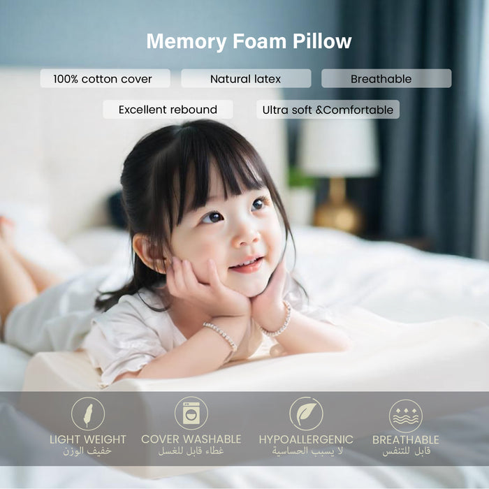 Kids Memory Foam Pillow with Breathable Pink Cover Soft & Ergonomic Support 38x27cm