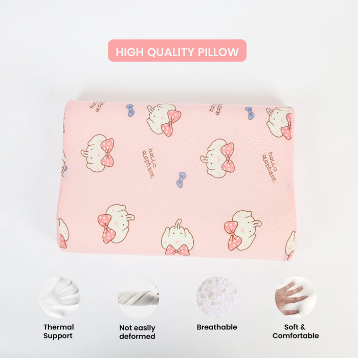 Kids Memory Foam Pillow with Breathable Pink Cover Soft & Ergonomic Support 38x27cm