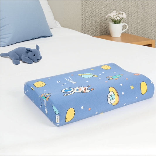 Kids Memory Foam Pillow with Breathable Blue Cover Soft & Ergonomic Support 38x27cm