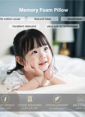 Kids Memory Foam Pillow with Breathable Blue Cover Soft & Ergonomic Support 38x27cm