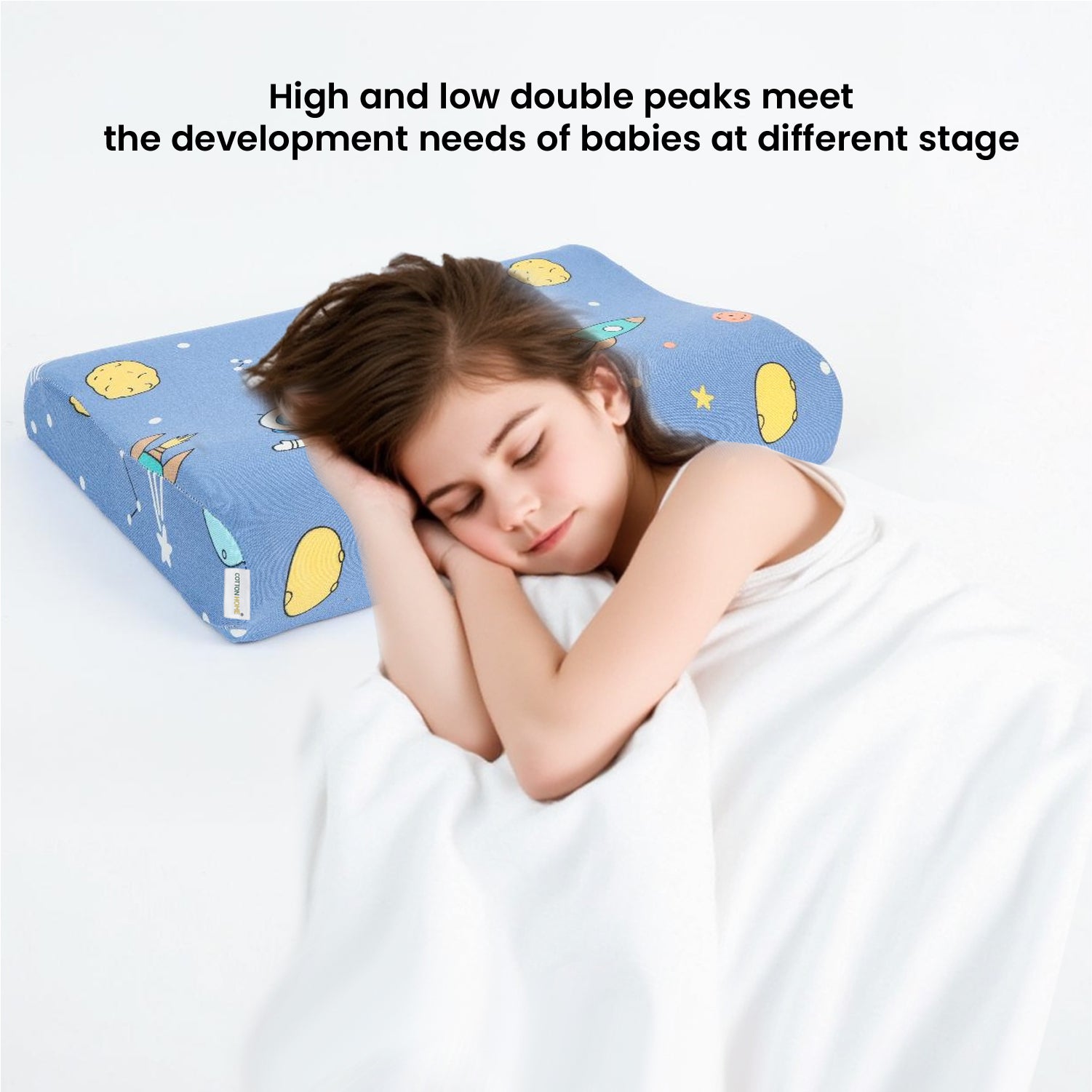 Kids Memory Foam Pillow with Breathable Blue Cover Soft & Ergonomic Support 38x27cm
