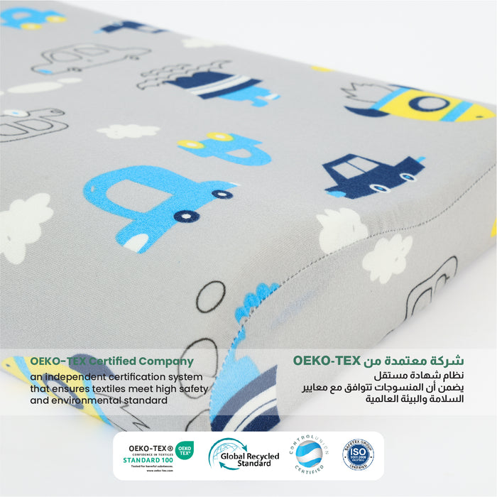 Kids Memory Foam Pillow with Breathable Grey Cover Soft & Ergonomic Support 38x27cm