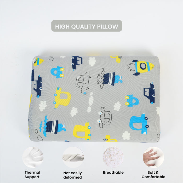 Kids Memory Foam Pillow with Breathable Grey Cover Soft & Ergonomic Support 38x27cm