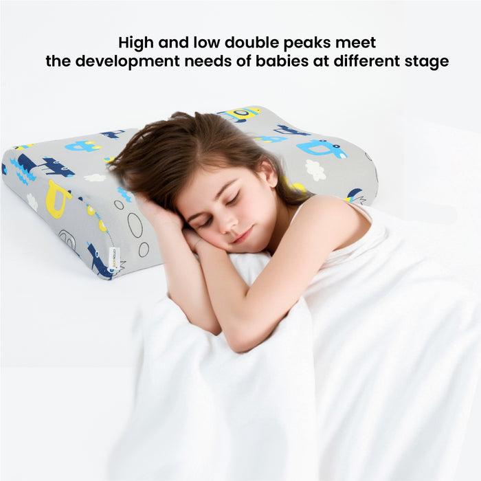 Kids Memory Foam Pillow with Breathable Grey Cover Soft & Ergonomic Support 38x27cm