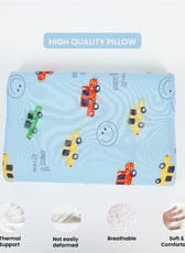 Kids Memory Foam Pillow with Breathable Light Blue Cover Soft & Ergonomic Support 38x27cm