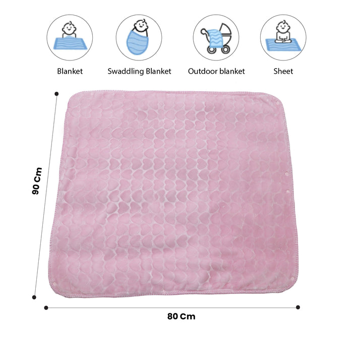 Baby Breathable Swaddle Blanket – Ultra Soft, Lightweight & Cozy Plush with Embossed Hearts, 90x80cm Pink