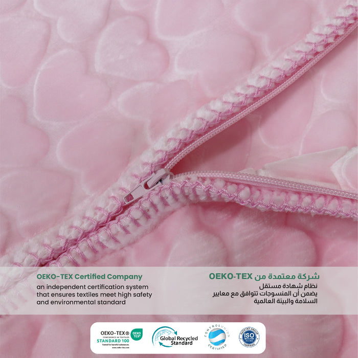 Baby Breathable Swaddle Blanket – Ultra Soft, Lightweight & Cozy Plush with Embossed Hearts, 90x80cm Pink