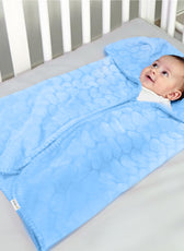 Baby Breathable Swaddle Blanket – Ultra Soft, Lightweight & Cozy Plush with Embossed Hearts, 90x80cm Blue