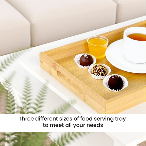 Bamboo Serving Tray Set of 3 Rectangular Wooden Trays with Handles - Cotton Home