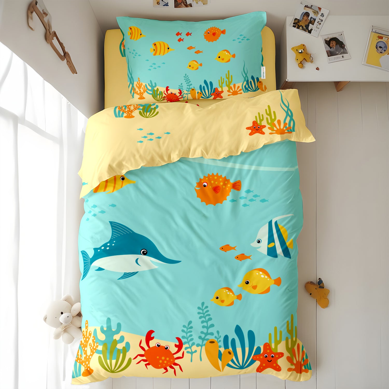 Kids Duvet Cover Set 3 Pcs - Aqua Print | 135x220cm | Microfiber | Cotton Home - Cotton Home