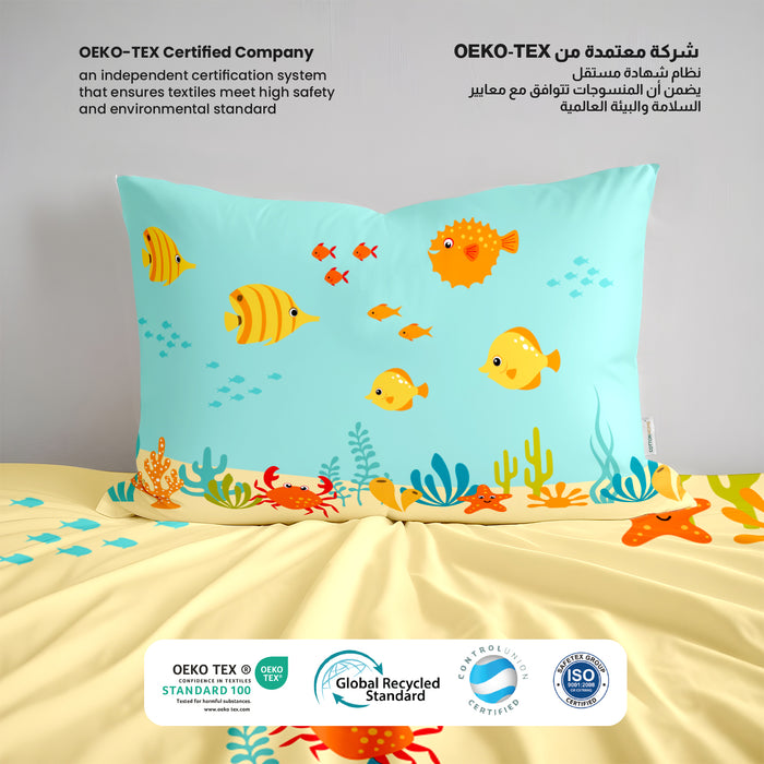 Kids Duvet Cover Set - 4 Pc - Aqua Print 160x220cm | Cotton Home - Cotton Home