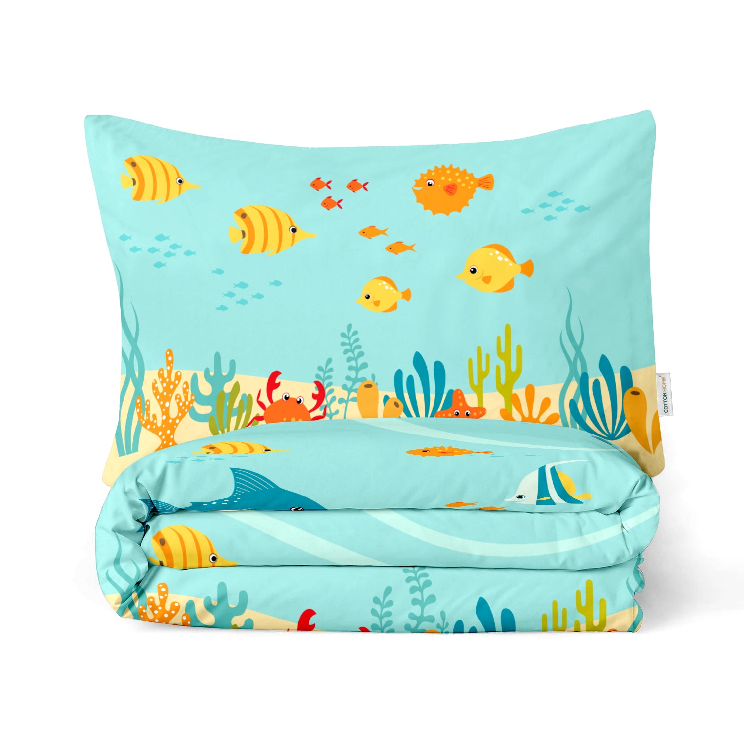 Kids Duvet Cover Set - 4 Pc - Aqua Print 160x220cm | Cotton Home - Cotton Home