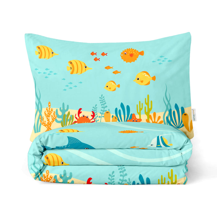 Kids Duvet Cover Set 3 Pcs - Aqua Print | 135x220cm | Microfiber | Cotton Home - Cotton Home