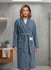 AURA Premium Cotton Bathrobe Thick & Absorbent - Grey Blue