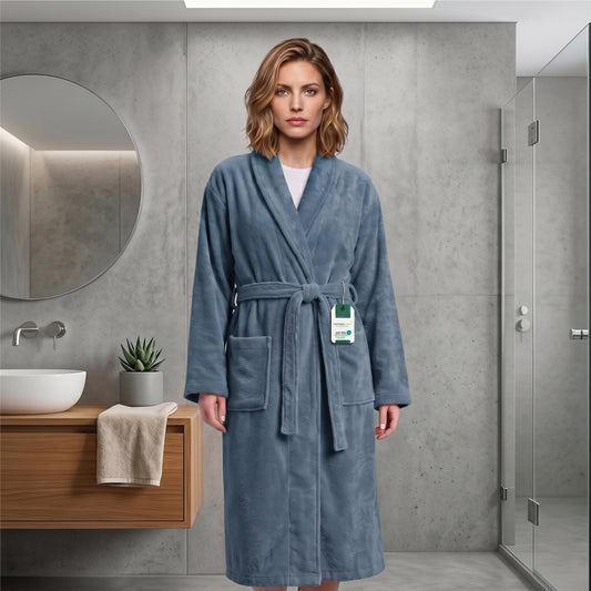 AURA Premium Cotton Bathrobe Thick & Absorbent - Grey Blue