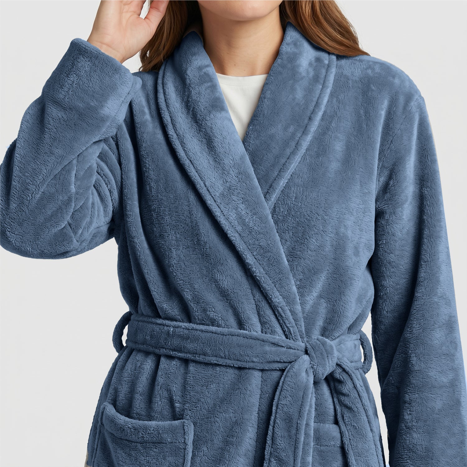 AURA Premium Cotton Bathrobe Thick & Absorbent - Grey Blue