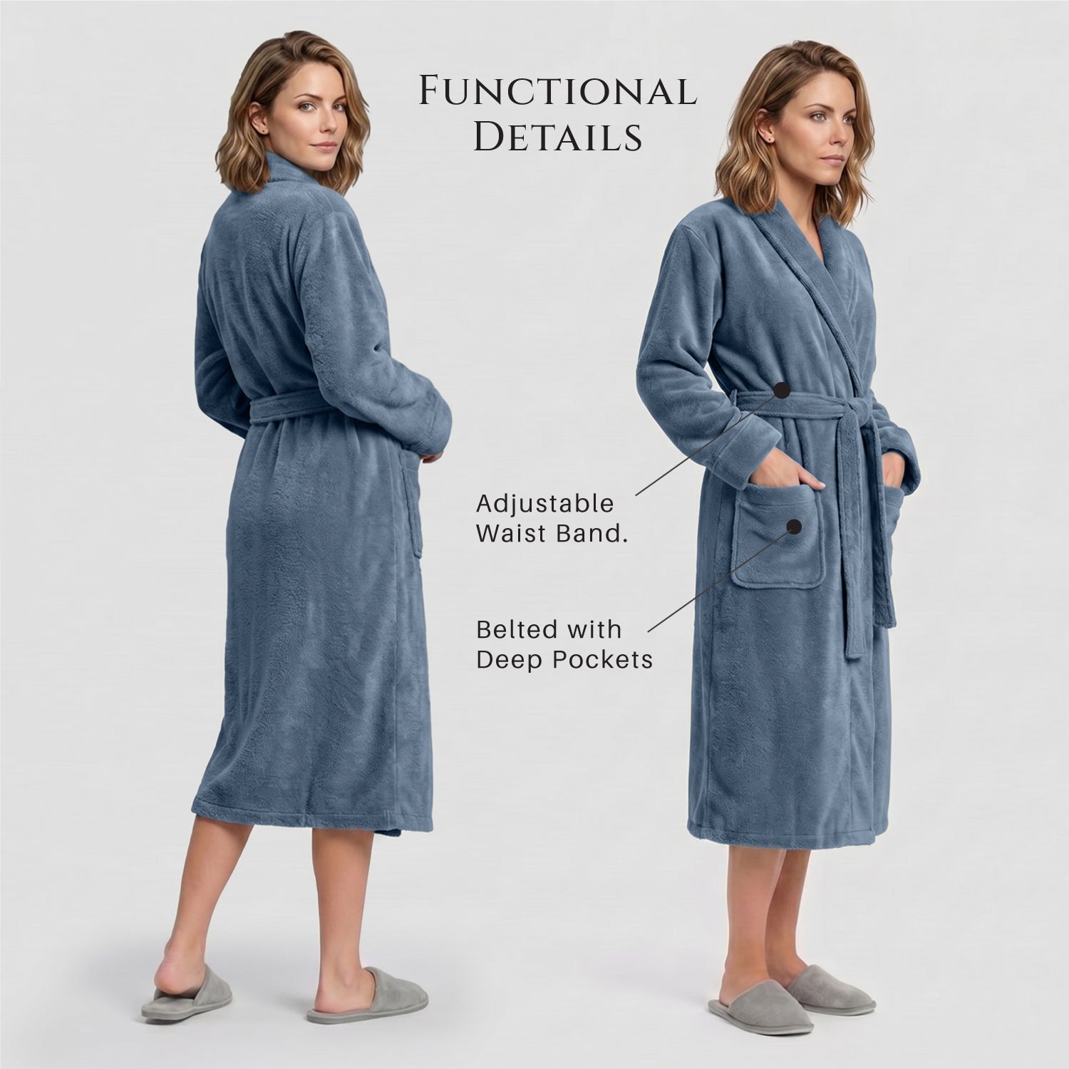 AURA Premium Cotton Bathrobe Thick & Absorbent - Grey Blue
