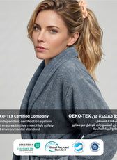 AURA Premium Cotton Bathrobe Thick & Absorbent - Grey Blue