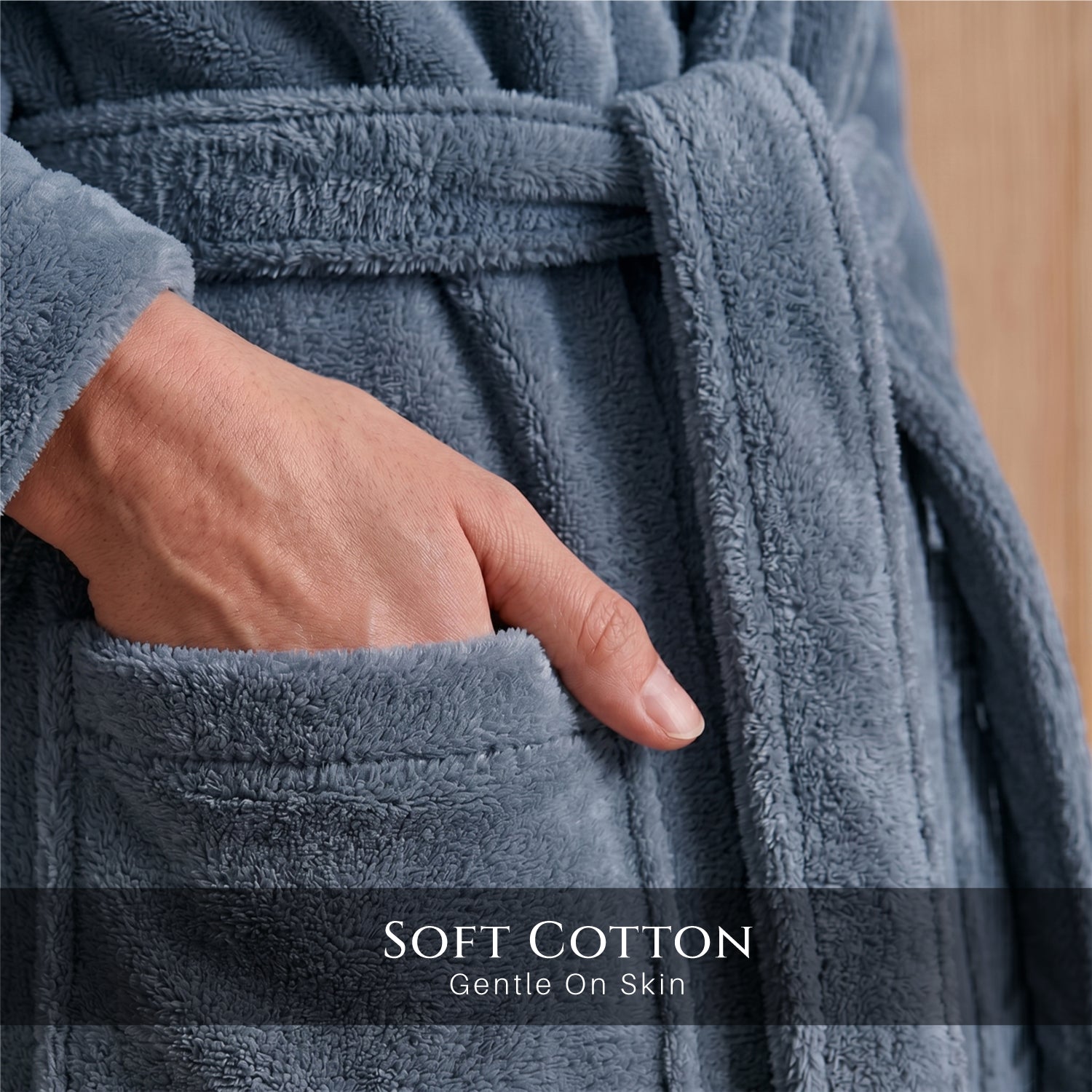 AURA Premium Cotton Bathrobe Thick & Absorbent - Grey Blue