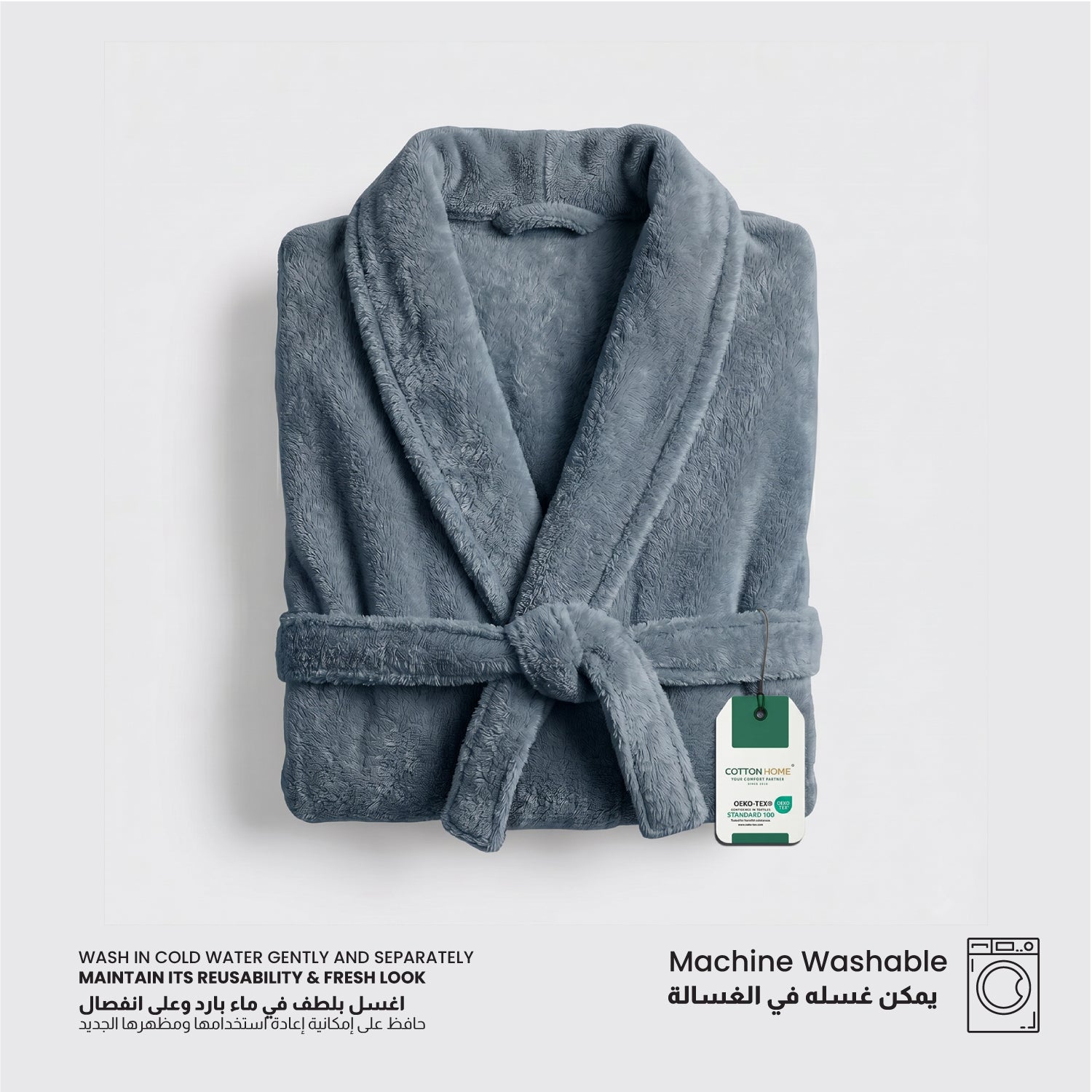 AURA Premium Cotton Bathrobe Thick & Absorbent - Grey Blue