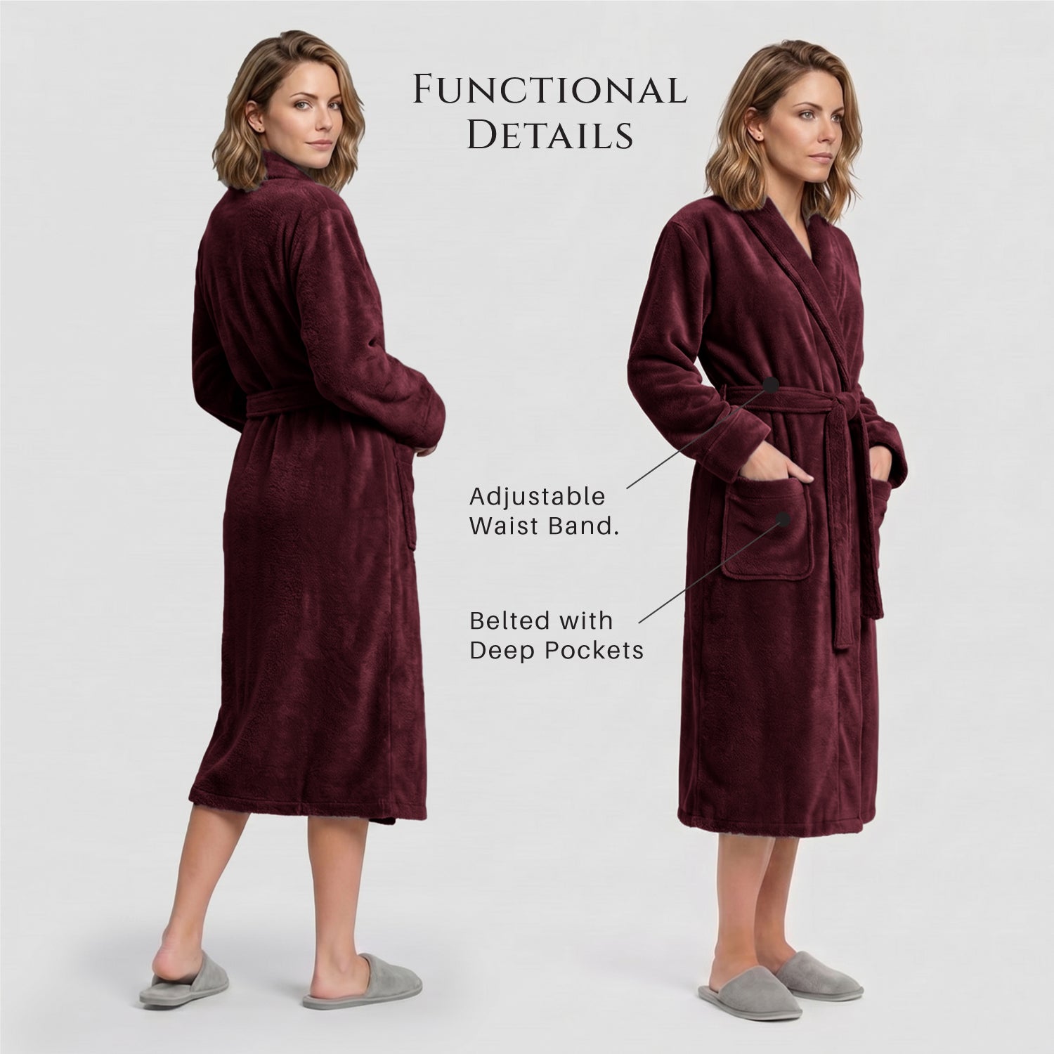Aura Premium Cotton Bathrobe Thick & Absorbent - Burgundy