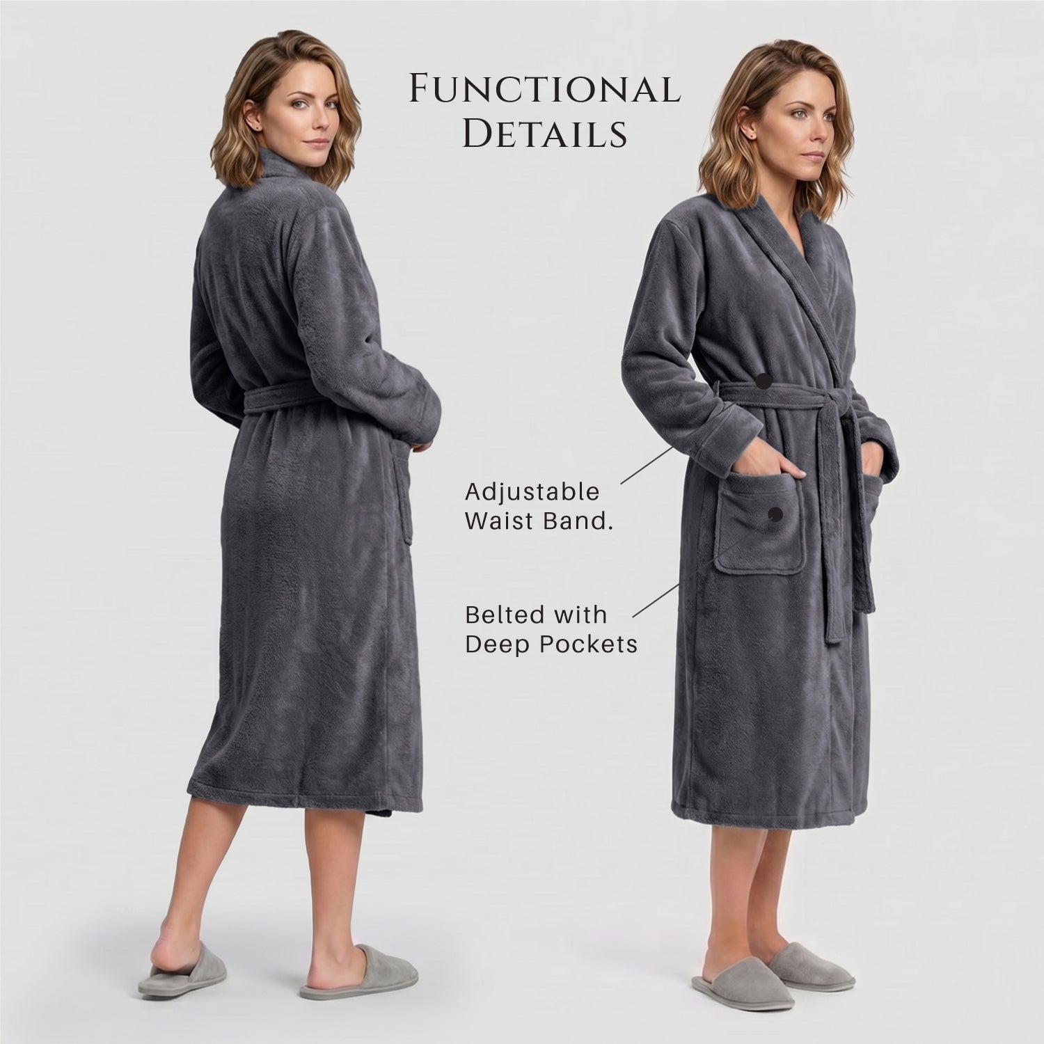 AURA Premium Cotton Bathrobe Thick & Absorbent - Dark Grey