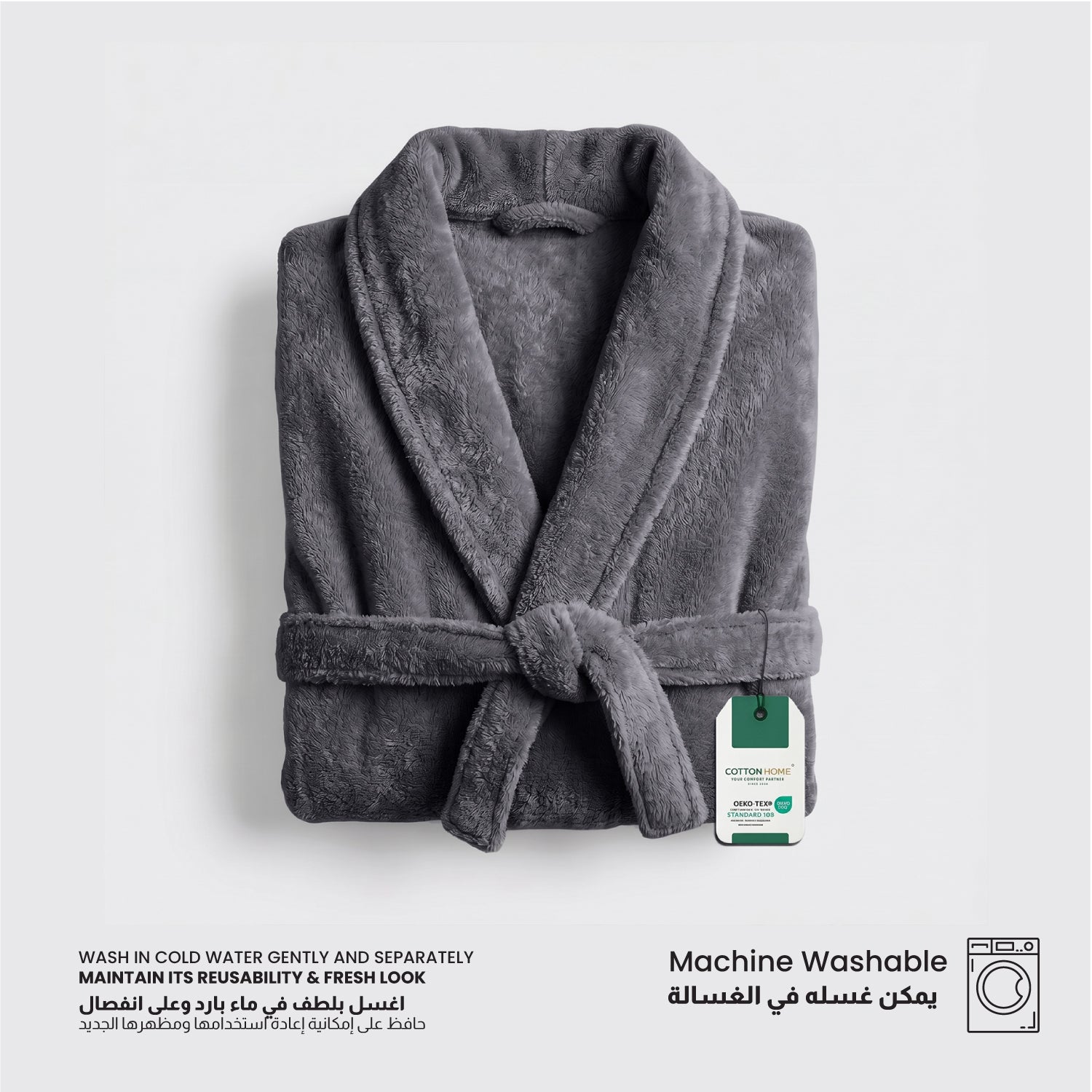 AURA Premium Cotton Bathrobe Thick & Absorbent - Dark Grey
