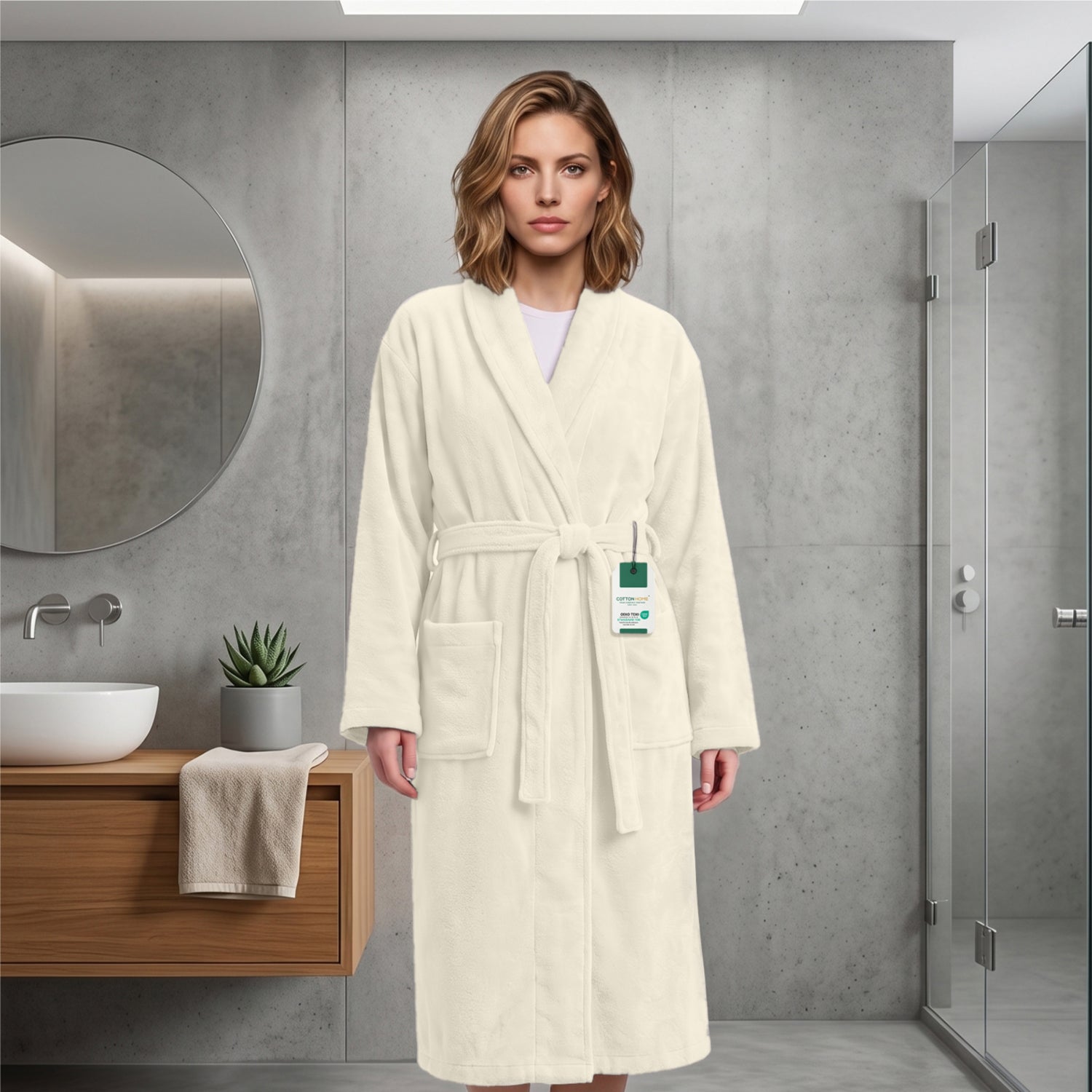 Aura Premium Cotton Bathrobe Thick & Absorbent - Ivory