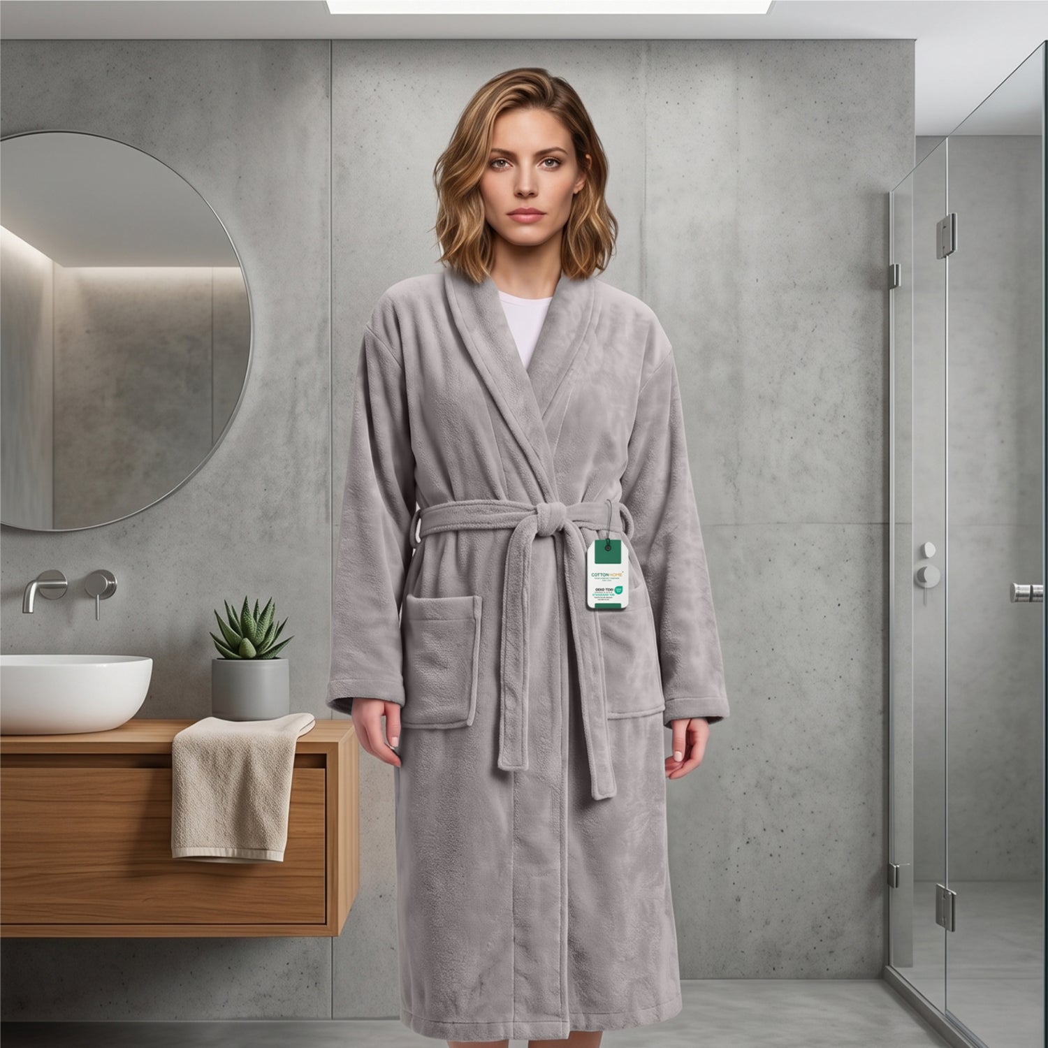 AURA Premium Cotton Bathrobe Thick & Absorbent - Light Grey