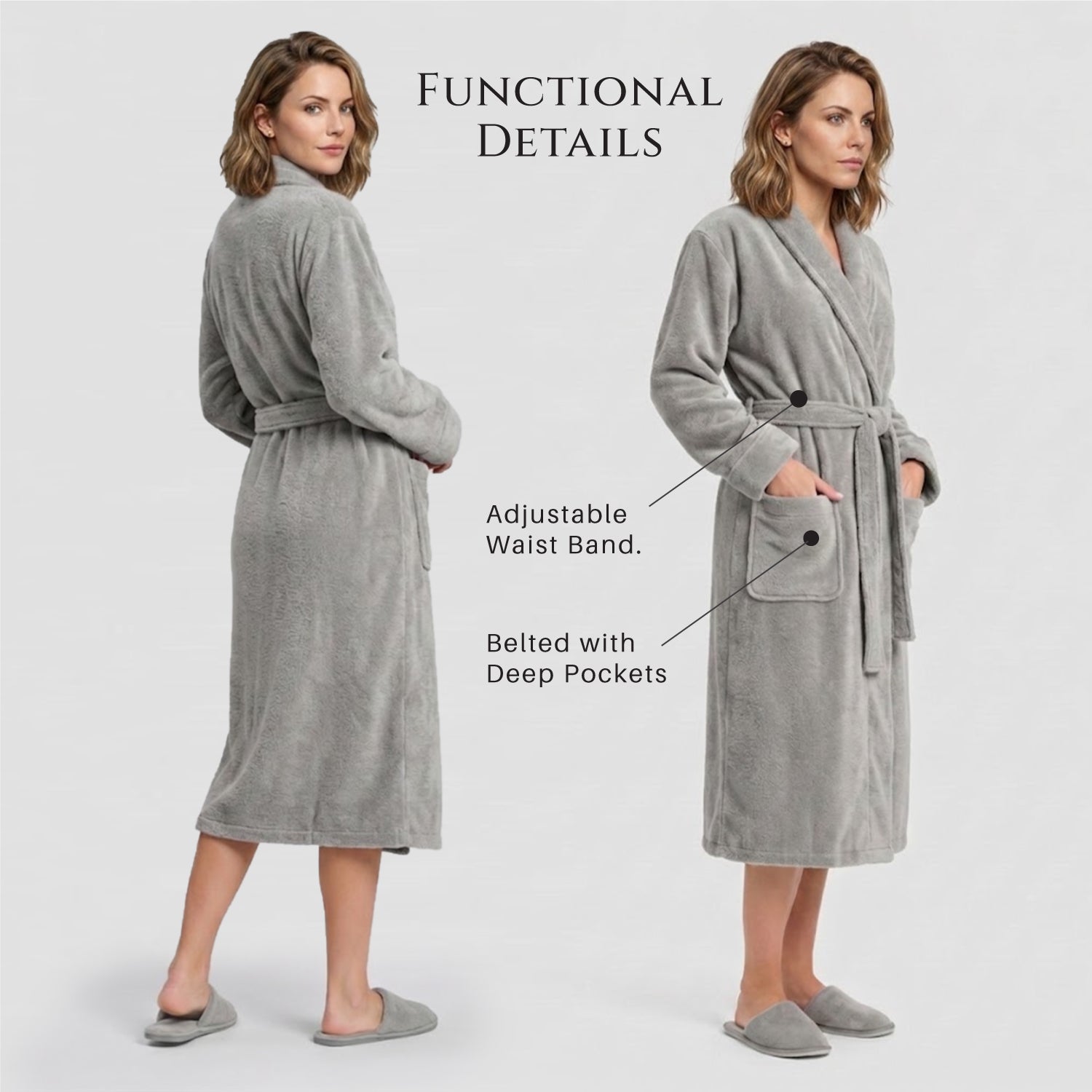 AURA Premium Cotton Bathrobe Thick & Absorbent - Light Grey