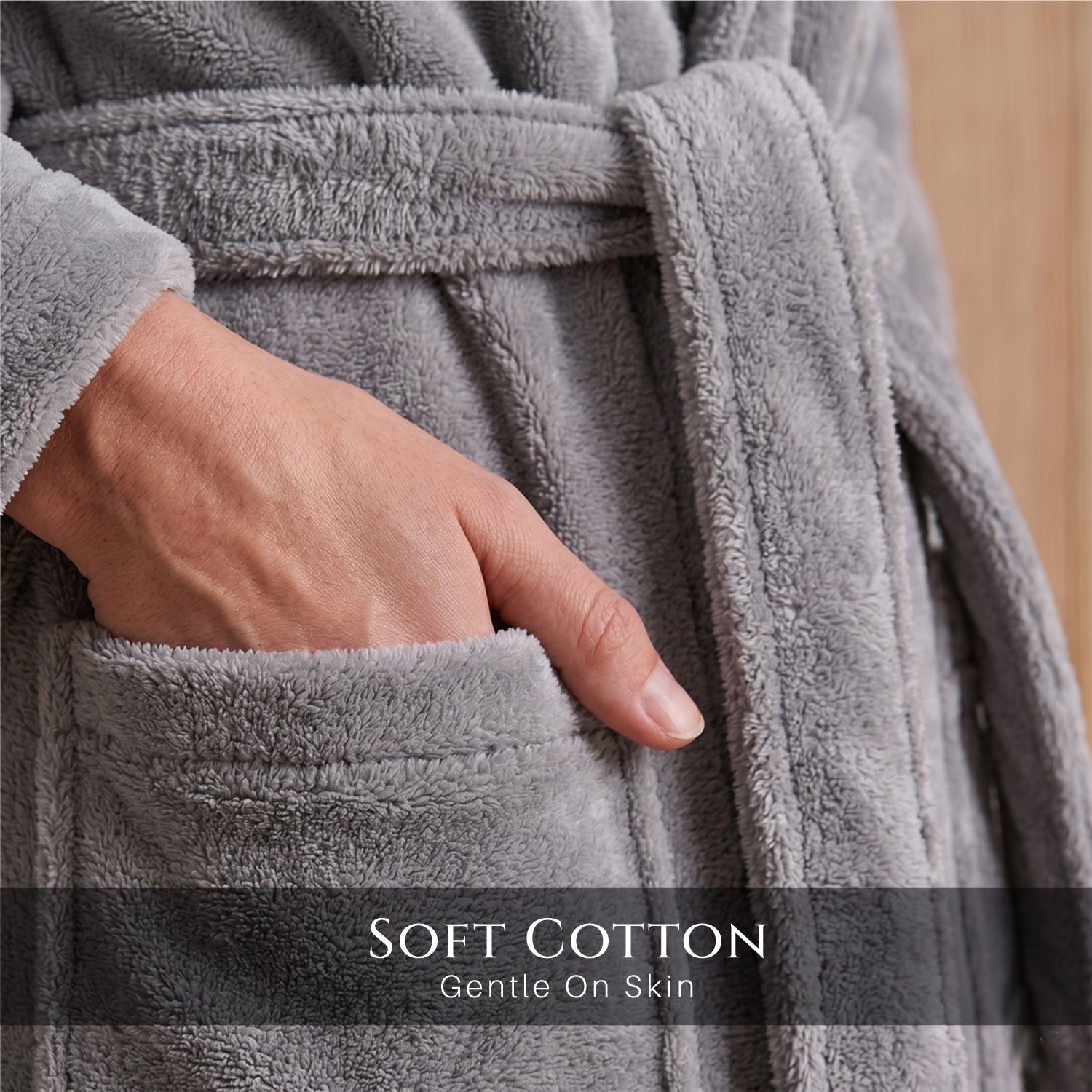 AURA Premium Cotton Bathrobe Thick & Absorbent - Light Grey