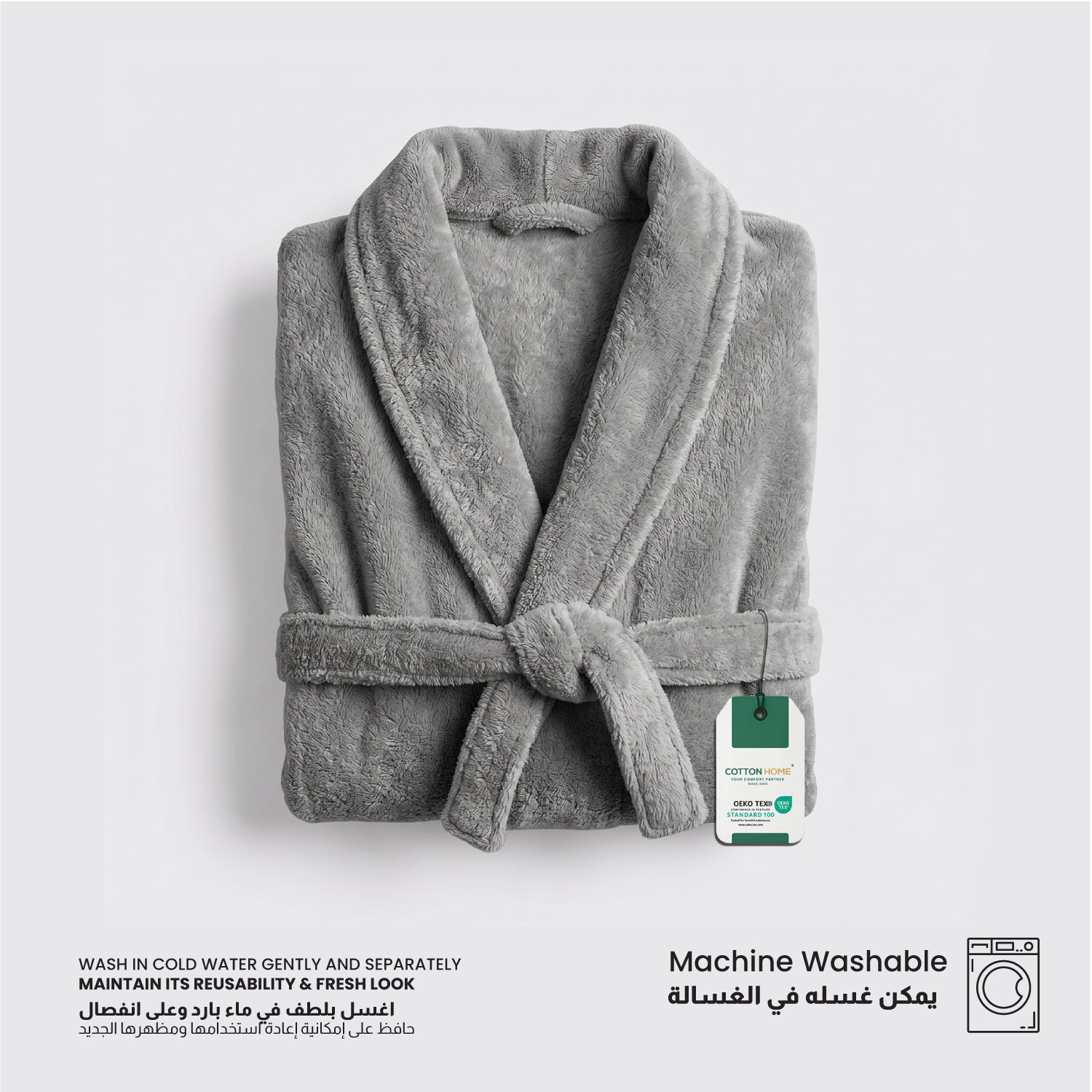 AURA Premium Cotton Bathrobe Thick & Absorbent - Light Grey