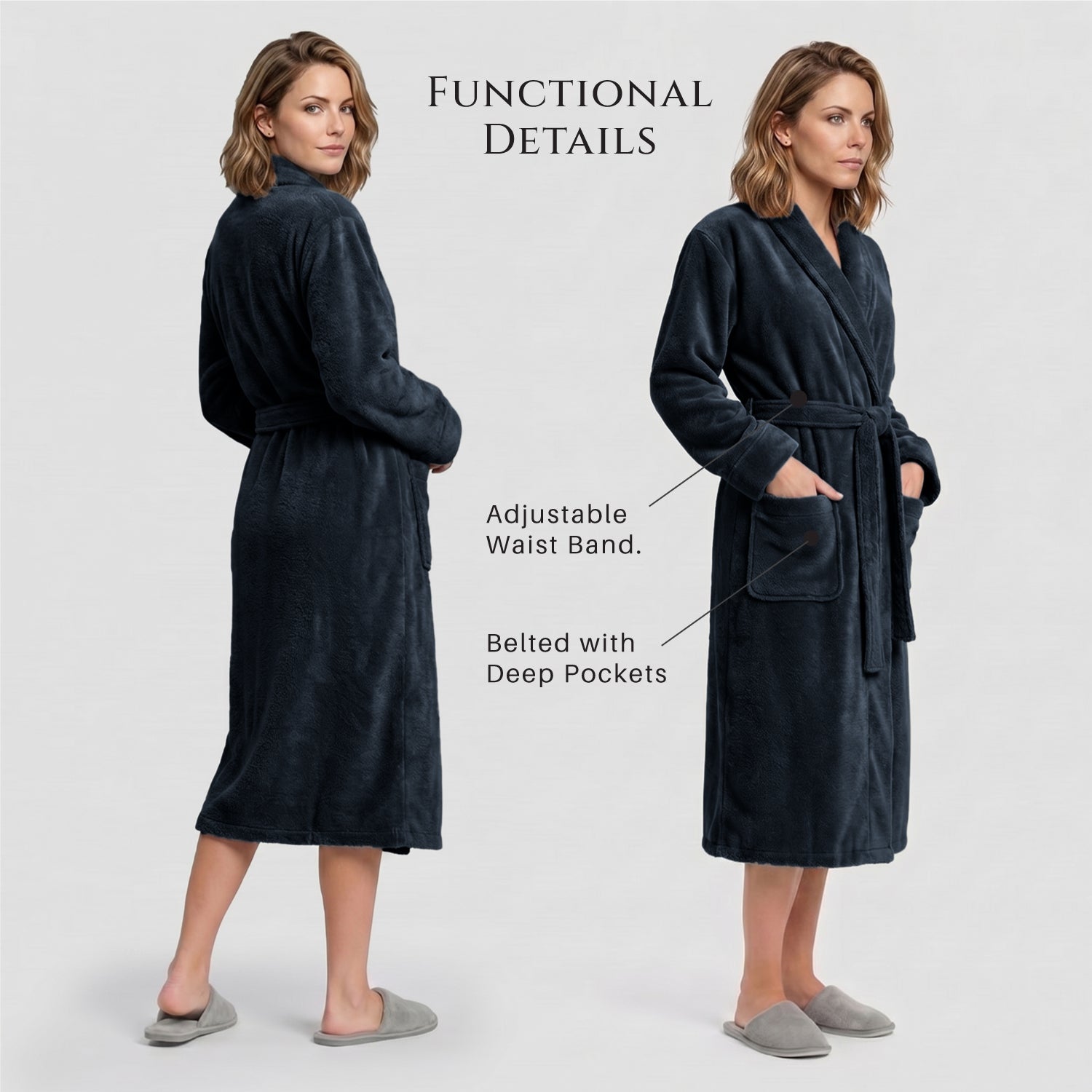 AURA Premium Cotton Bathrobe Thick & Absorbent - Navy Blue