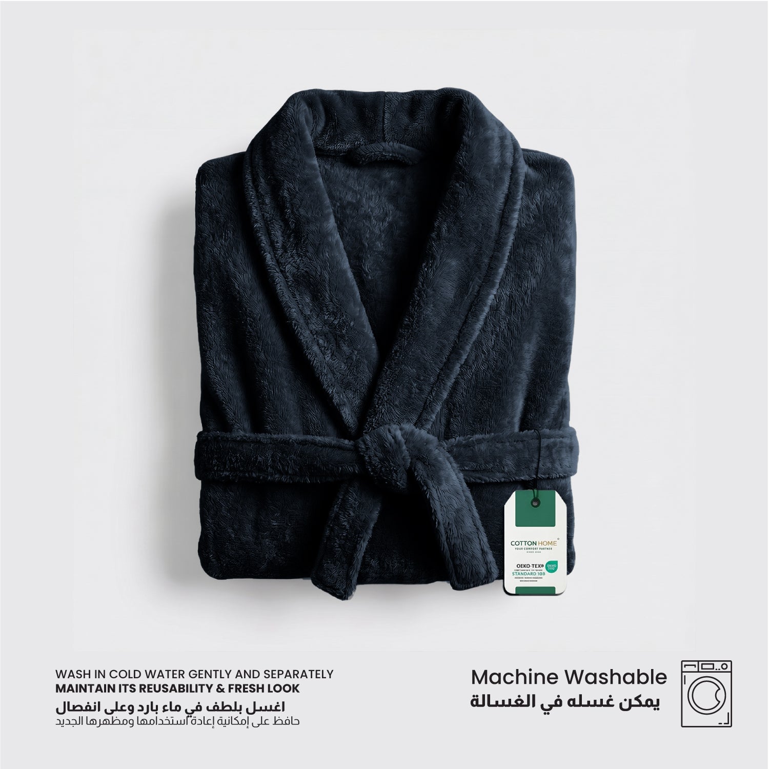 AURA Premium Cotton Bathrobe Thick & Absorbent - Navy Blue