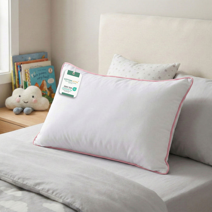 Cotton Kids Pillow 30x45cm Soft & Breathable 100% Cotton with Pink Cord