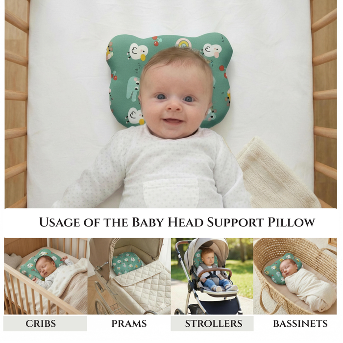 Memory Foam Baby Pillow Pack of 2  Soft Cotton Removable Cover 25x20 cm Green