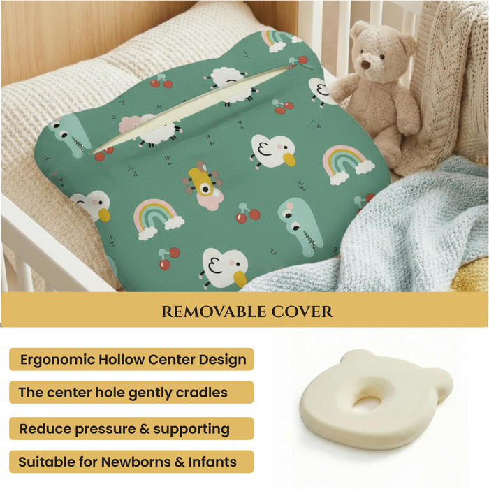 Memory Foam Baby Pillow Pack of 2  Soft Cotton Removable Cover 25x20 cm Green