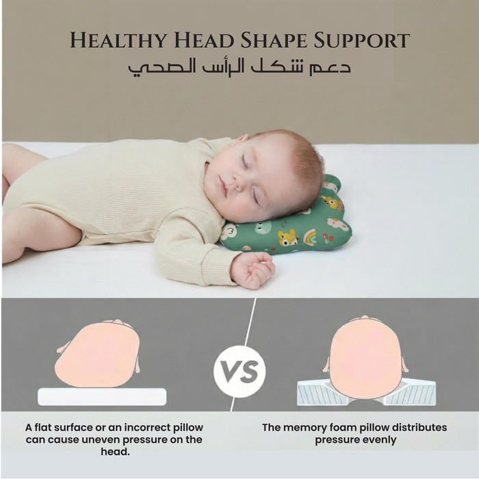 Memory Foam Baby Pillow Pack of 2  Soft Cotton Removable Cover 25x20 cm Green