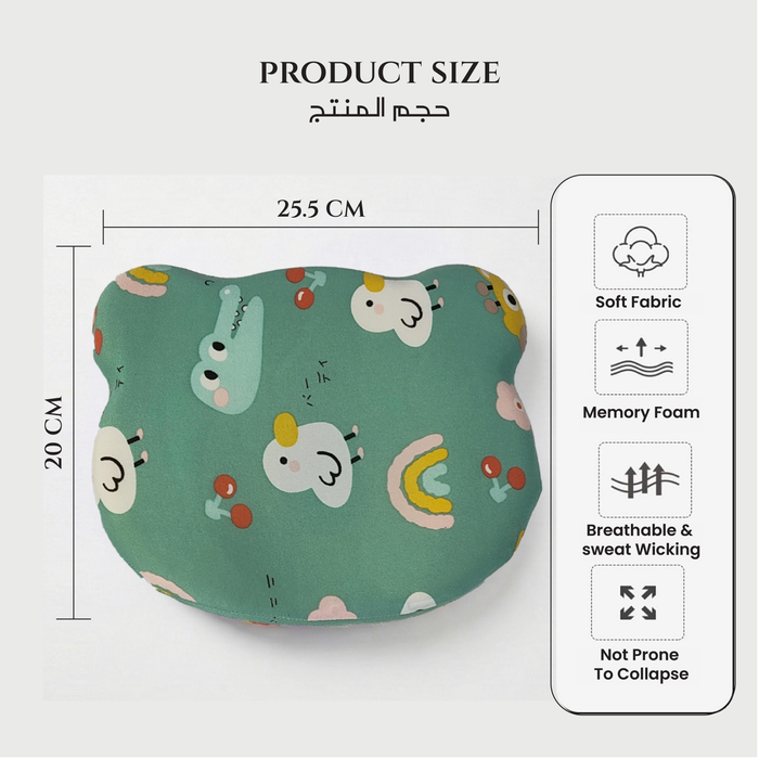 Memory Foam Baby Pillow Pack of 2  Soft Cotton Removable Cover 25x20 cm Green
