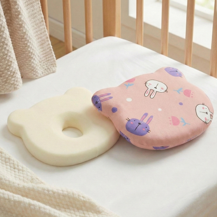 Memory Foam Baby Pillow Pack of 2  Soft Cotton Removable Cover 25x20 cm Pink