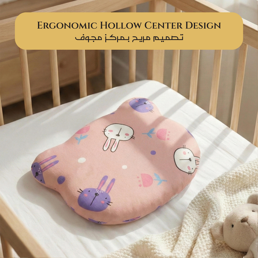 Memory Foam Baby Pillow Pack of 2  Soft Cotton Removable Cover 25x20 cm Pink