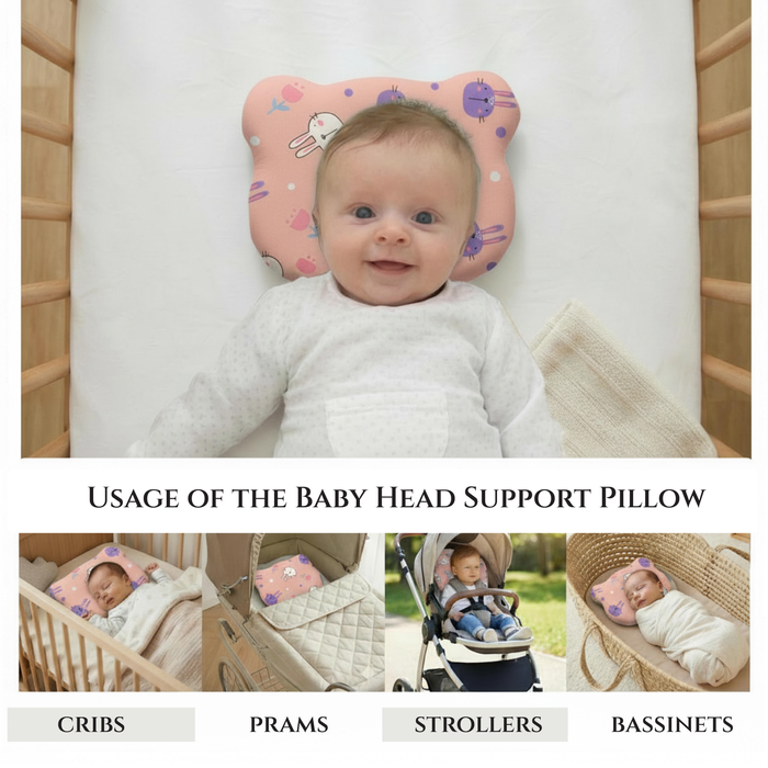Memory Foam Baby Pillow Pack of 2  Soft Cotton Removable Cover 25x20 cm Pink
