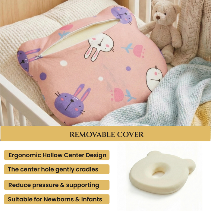 Memory Foam Baby Pillow Pack of 2  Soft Cotton Removable Cover 25x20 cm Pink